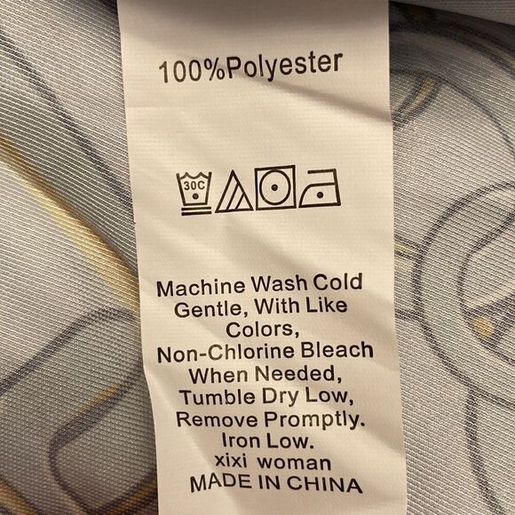 Xi Xi Women Asymmetric V Neck Blue Chain Print Long Sleeve Blouse Size M - Picture 10 of 10